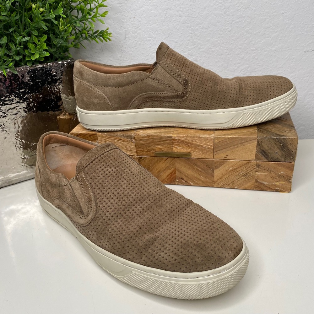 Vince Mens Ace Suede Perforated‎ Slip On Sneakers Tan Size 8 US/41 EU